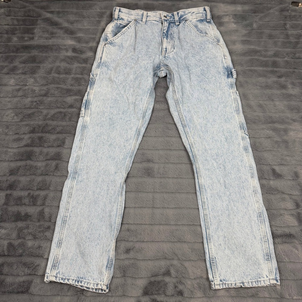 Zara Mens Carpenter Jeans Light Wash Acid Blue Denim Utility Pants Size 31